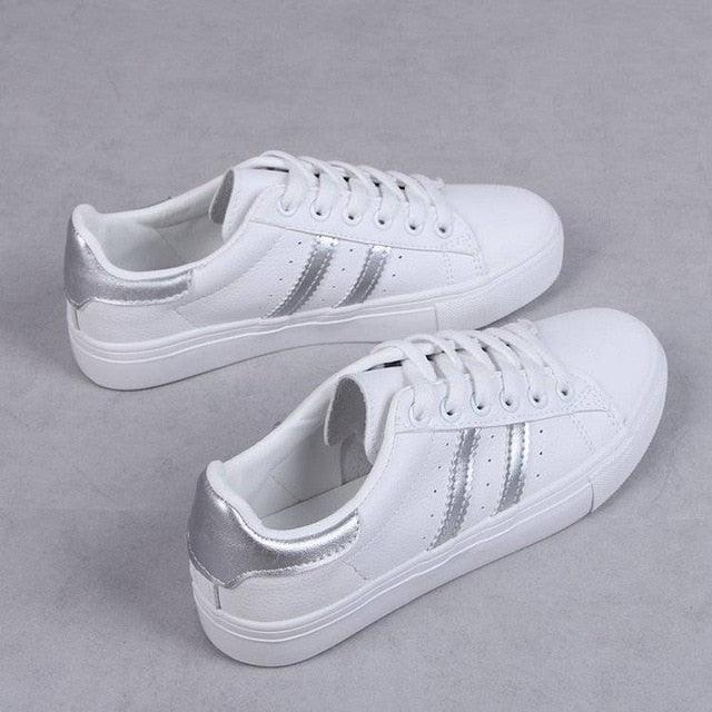 Women White Casual Shoes Casual Women Sneakers Flats Girl Breathble Vulcanized Shoes Lace Up White Casual Style Comfortable Sneakers Eco Leather Street Sneakers