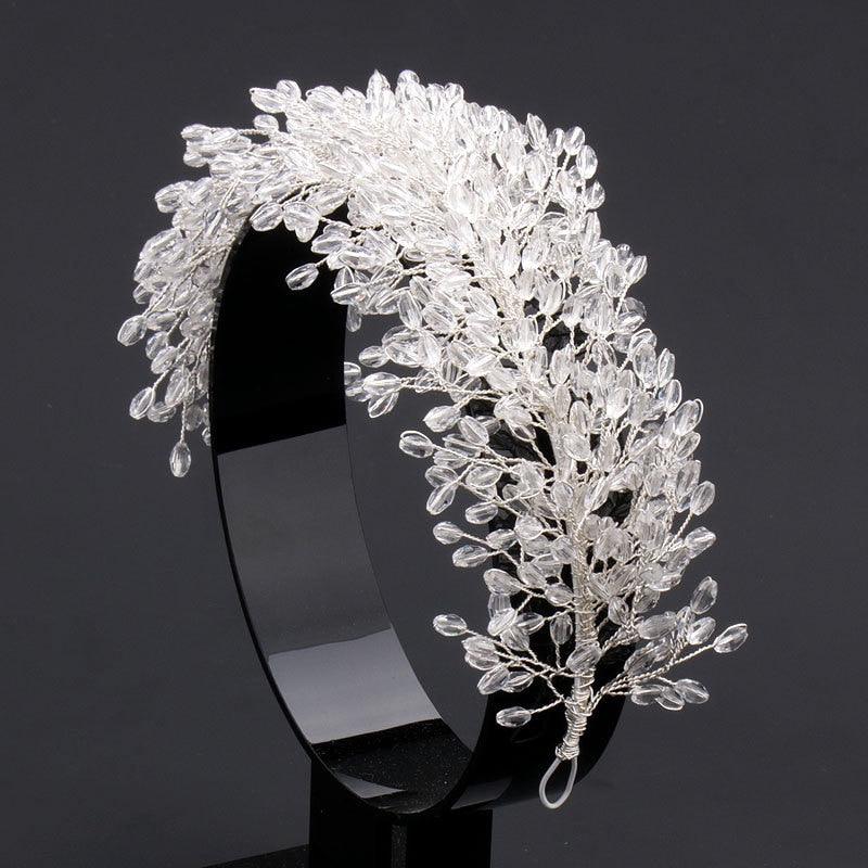 Women White Crystal Handmade Beaded Rhinestone Bridal Crown Rhinestone Wedding Hair Accessories Handmade Accessories  Wedding Bridal Headpiece Wedding Headpiece Crystal Headpiece Elegant Headpiece Headpiece