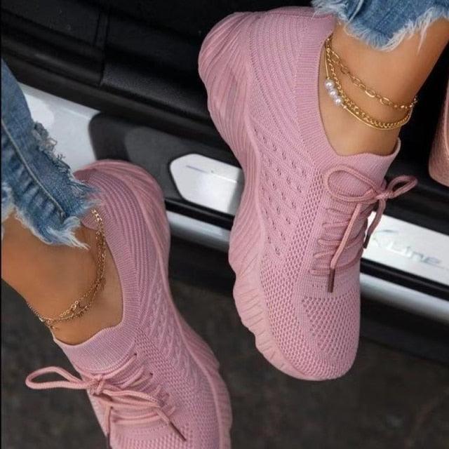 Women White Sneakers Thick Bottom Solid Comfortable Breathable Summer Outdoor Lace Up Flat Shoe Fashion Breathable Lightweight Comfortable Sneakers