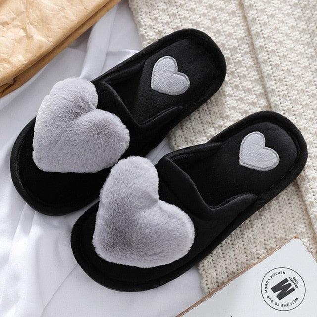 Women Winter Heart Shoes Woman Slides Plush Home Slippers Indoor House Shoes Winter Warm Fur Slippers With Embroidered Heart Details Soft And Warm House Slippers With Cushioned Insole