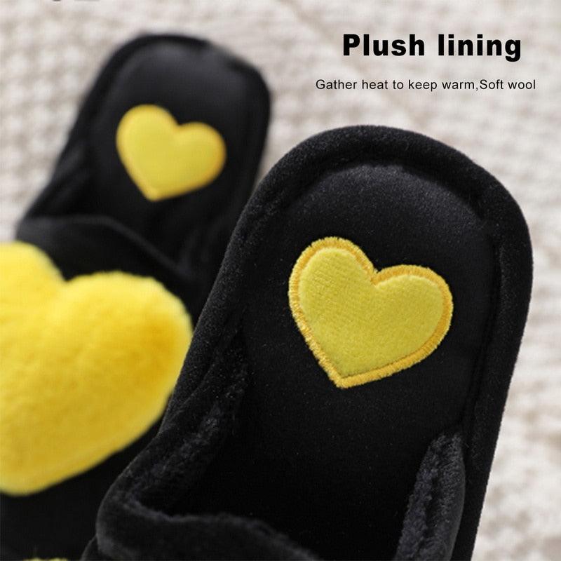 Women Winter Heart Shoes Woman Slides Plush Home Slippers Indoor House Shoes Winter Warm Fur Slippers With Embroidered Heart Details Soft And Warm House Slippers With Cushioned Insole