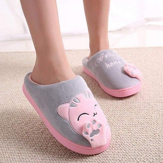 Women Winter Home Slippers Cat Shoes Non-Slip Soft Winter Warm House Slippers Indoor Bedroom Couples Shoes Womens Slippers Slip On Memory Foam House Outdoor Indoor Warm Fuzzy Plush Slippers