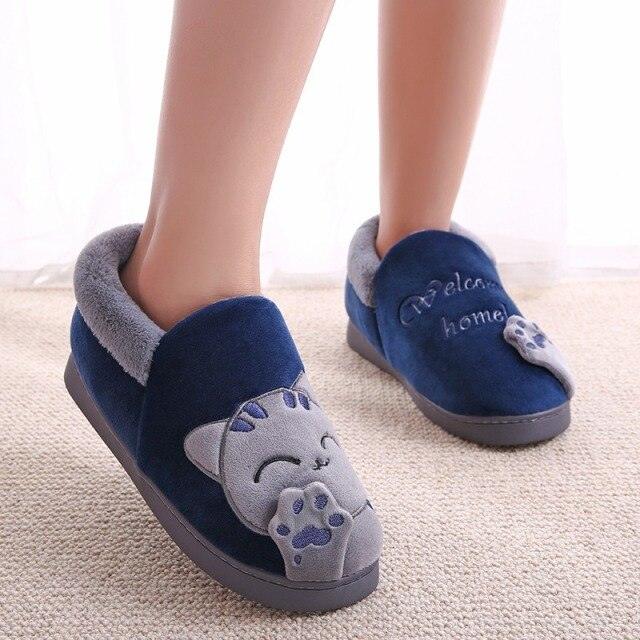 Women Winter Home Slippers Cat Shoes Non-Slip Soft Winter Warm House Slippers Indoor Bedroom Couples Shoes Womens Slippers Slip On Memory Foam House Outdoor Indoor Warm Fuzzy Plush Slippers