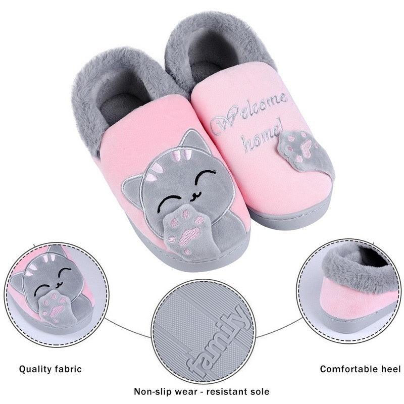 Women Winter Home Slippers Cat Shoes Non-Slip Soft Winter Warm House Slippers Indoor Bedroom Couples Shoes Womens Slippers Slip On Memory Foam House Outdoor Indoor Warm Fuzzy Plush Slippers