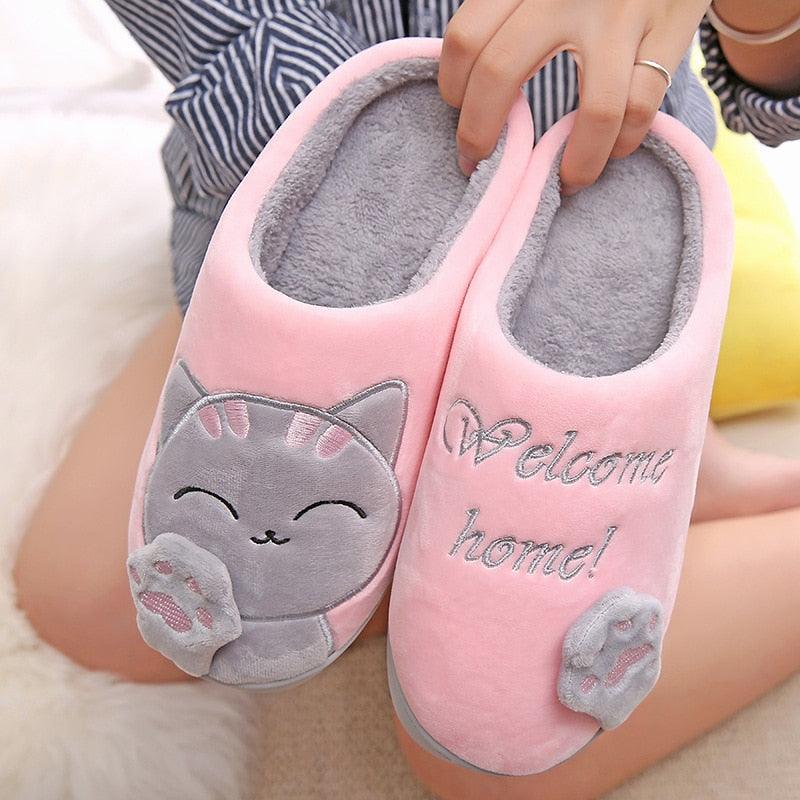 Women Winter Home Slippers Cat Shoes Soft Winter Warm House Slippers Indoor Bedroom Couples Slippers Super Soft Lightweight Bedroom Shoes Waterproof Rubber Sole Indoor Outdoor For Women