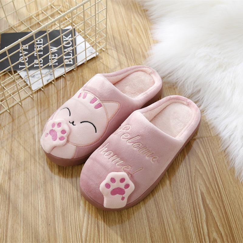 Women Winter Home Slippers Cat Shoes Soft Winter Warm House Slippers Indoor Bedroom Couples Slippers Super Soft Lightweight Bedroom Shoes Waterproof Rubber Sole Indoor Outdoor For Women