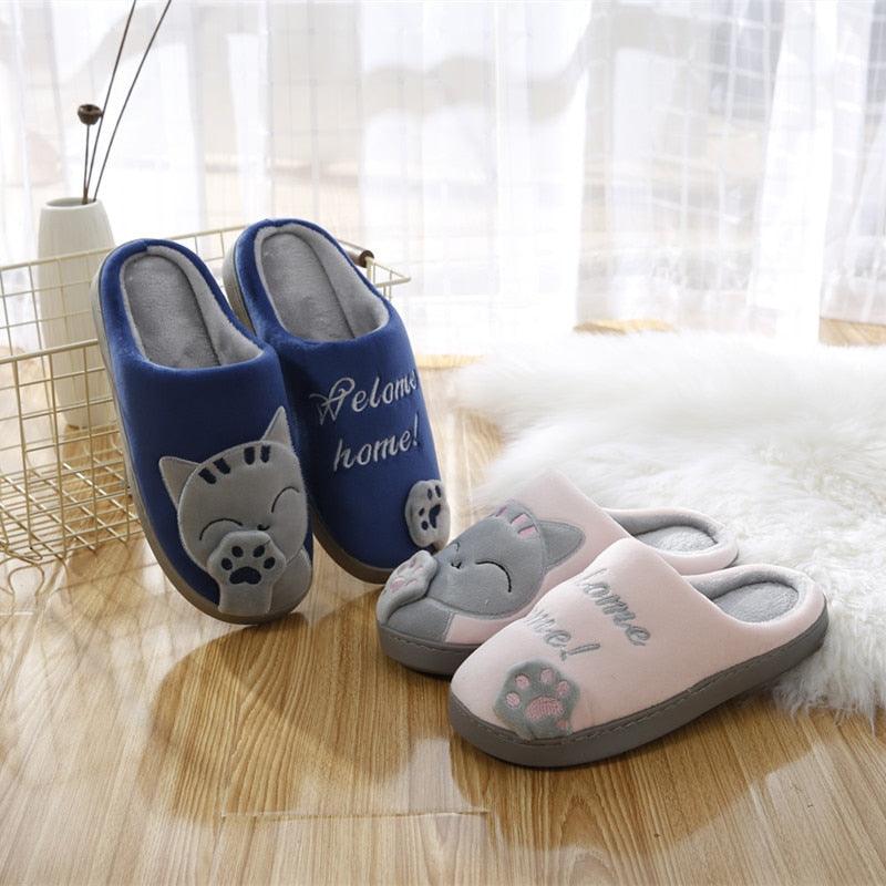 Women Winter Home Slippers Cat Shoes Soft Winter Warm House Slippers Indoor Bedroom Couples Slippers Super Soft Lightweight Bedroom Shoes Waterproof Rubber Sole Indoor Outdoor For Women