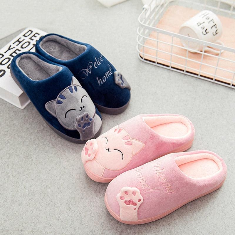 Women Winter Home Slippers Cat Shoes Soft Winter Warm House Slippers Indoor Bedroom Couples Slippers Super Soft Lightweight Bedroom Shoes Waterproof Rubber Sole Indoor Outdoor For Women