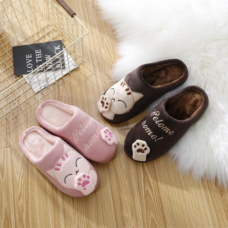 Women Winter Home Slippers Cat Shoes Soft Winter Warm House Slippers Indoor Bedroom Couples Slippers Super Soft Lightweight Bedroom Shoes Waterproof Rubber Sole Indoor Outdoor For Women