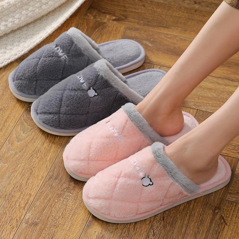 Women Winter Home Slippers Cute Shoes Non-Slip Soft Winter Warm Slipper Indoor Bedroom Couples Floor Shoes Women's House Slippers Indoor Memory Foam Cotton-Blend Knitted Autumn Winter Slippers