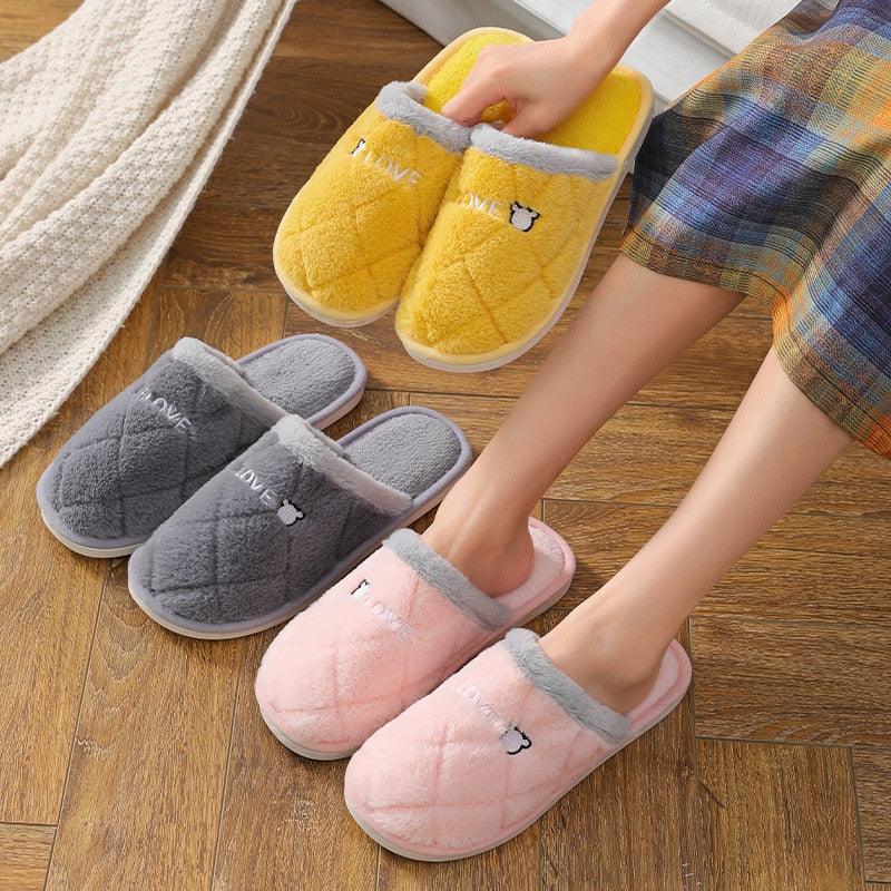 Women Winter Home Slippers Cute Shoes Non-Slip Soft Winter Warm Slipper Indoor Bedroom Couples Floor Shoes Women's House Slippers Indoor Memory Foam Cotton-Blend Knitted Autumn Winter Slippers