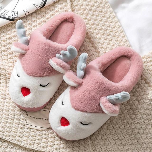 Women Winter Home Slippers Deer Elk Non-slip Soft Warm House Shoes Mens GIrs Indoor Bedroom Couples Floor Footwear Fuzzy House Slippers For Women Durable Furry Bedroom Slipper Lightweight And Non-Slip