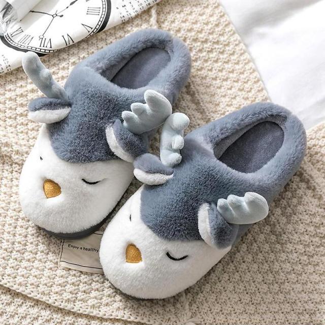 Women Winter Home Slippers Deer Elk Non-slip Soft Warm House Shoes Mens GIrs Indoor Bedroom Couples Floor Footwear Fuzzy House Slippers For Women Durable Furry Bedroom Slipper Lightweight And Non-Slip