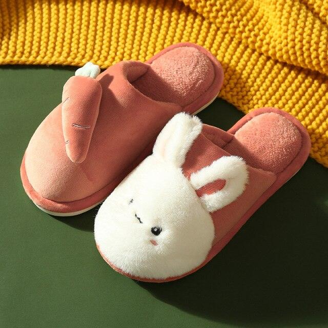 Women Winter House Fur Slippers Warm Cotton Rabbit Shoes Indoor Bedroom Women Men Furry Slides Cotton Home Slippers Soft Fleece Plush House Warm Comfortable Slippers