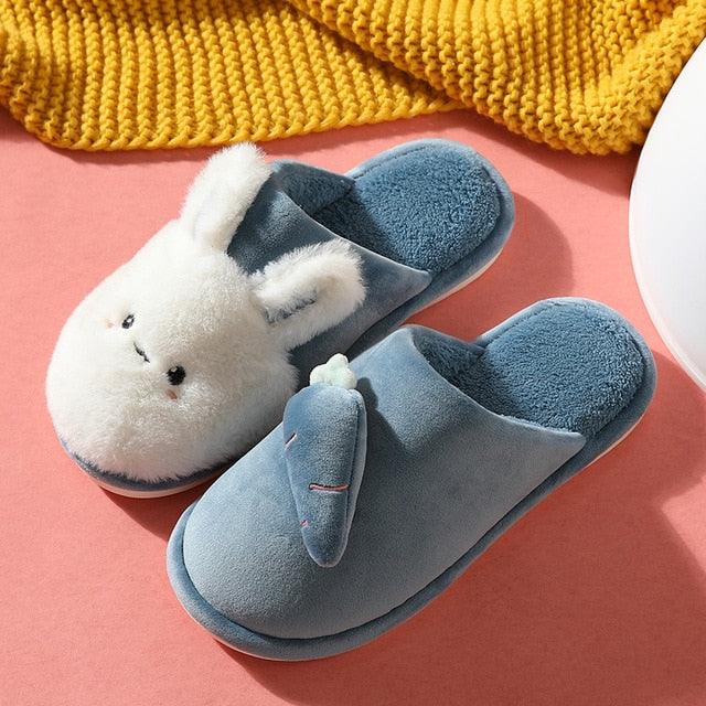 Women Winter House Fur Slippers Warm Cotton Rabbit Shoes Indoor Bedroom Women Men Furry Slides Cotton Home Slippers Soft Fleece Plush House Warm Comfortable Slippers