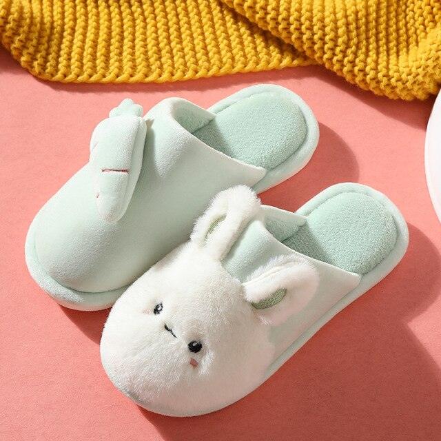 Women Winter House Fur Slippers Warm Cotton Rabbit Shoes Indoor Bedroom Women Men Furry Slides Cotton Home Slippers Soft Fleece Plush House Warm Comfortable Slippers