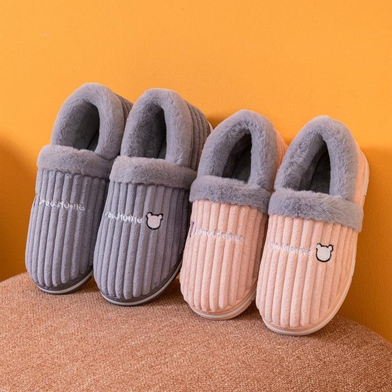 Women Winter Slippers Female Plush Thick Bottom Home Cotton Shoes Non-Slip Comfortable Indoors Flats Men's Plush Fleece Lined House Shoes Indoor Outdoor Anti-Skid Rubber Sole