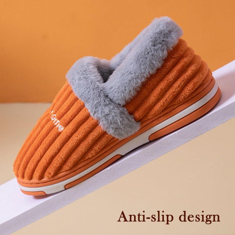 Women Winter Slippers Female Plush Thick Bottom Home Cotton Shoes Non-Slip Comfortable Indoors Flats Men's Plush Fleece Lined House Shoes Indoor Outdoor Anti-Skid Rubber Sole