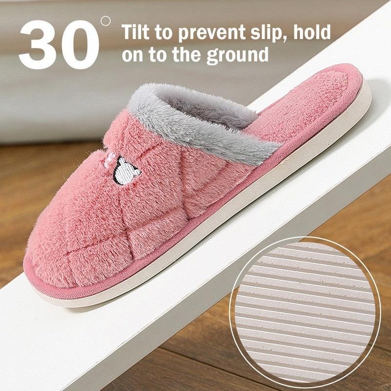 Women Winter Warm Fur Slippers Mens House Shoes Comfort Flat Heel Home Indoor Bedroom Warm Soft Cozy Fleece Lining House Slippers Memory Foam Slippers Winter Bedroom Shoes