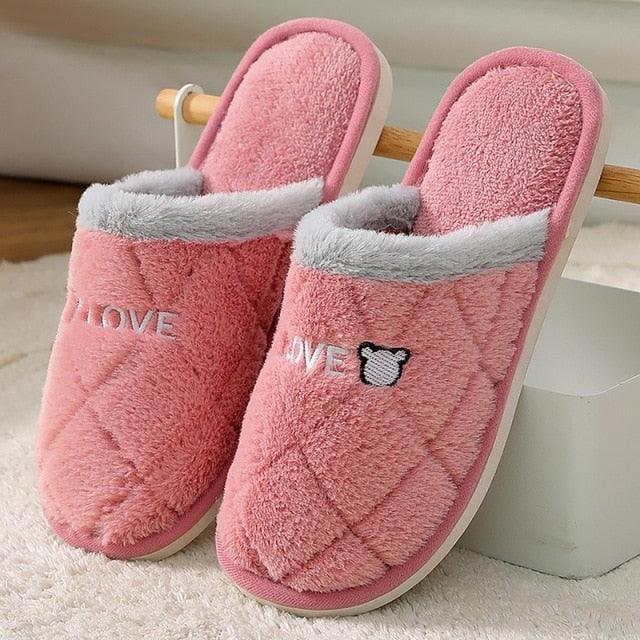 Women Winter Warm Fur Slippers Mens House Shoes Comfort Flat Heel Home Indoor Bedroom Warm Soft Cozy Fleece Lining House Slippers Memory Foam Slippers Winter Bedroom Shoes