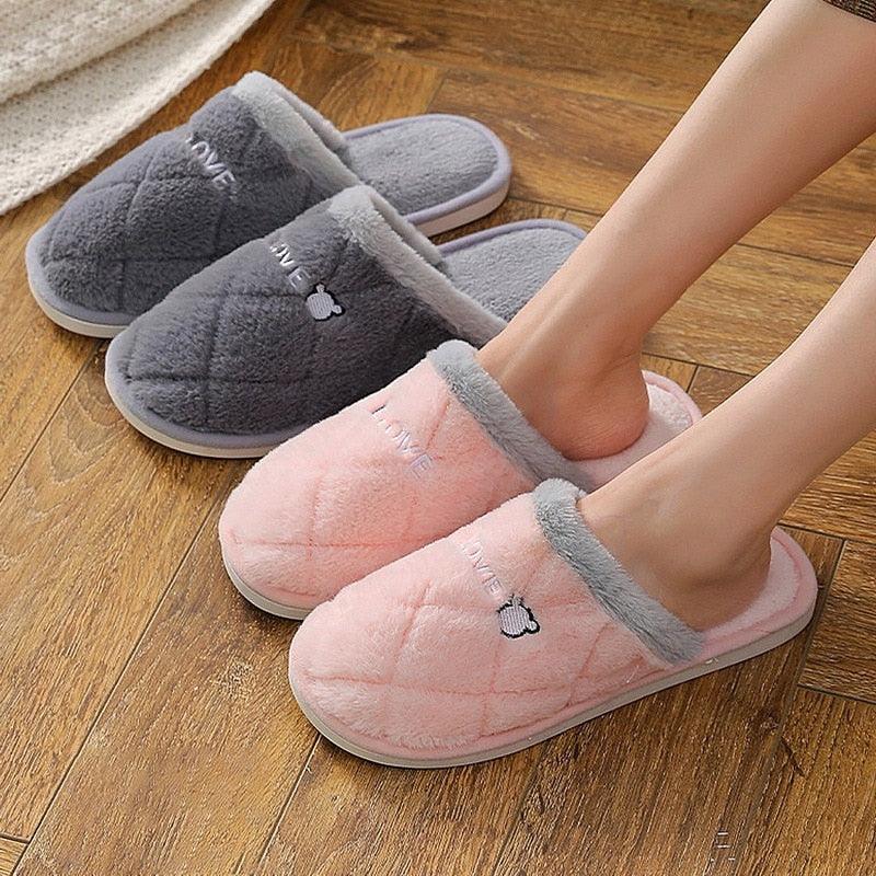 Women Winter Warm Fur Slippers Mens House Shoes Comfort Flat Heel Home Indoor Bedroom Warm Soft Cozy Fleece Lining House Slippers Memory Foam Slippers Winter Bedroom Shoes