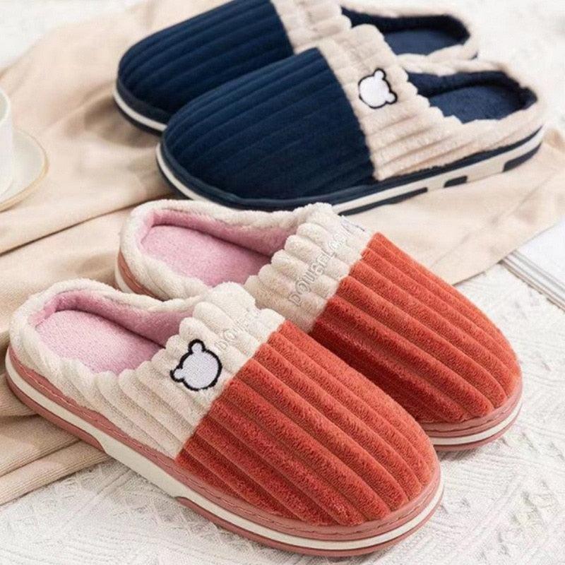 Women Winter Warm Fur Slippers Mens House Shoes Comfort Flat Heel Home Indoor Bedroom Warm Soft Cozy Fleece Lining House Slippers Memory Foam Slippers Winter Bedroom Shoes