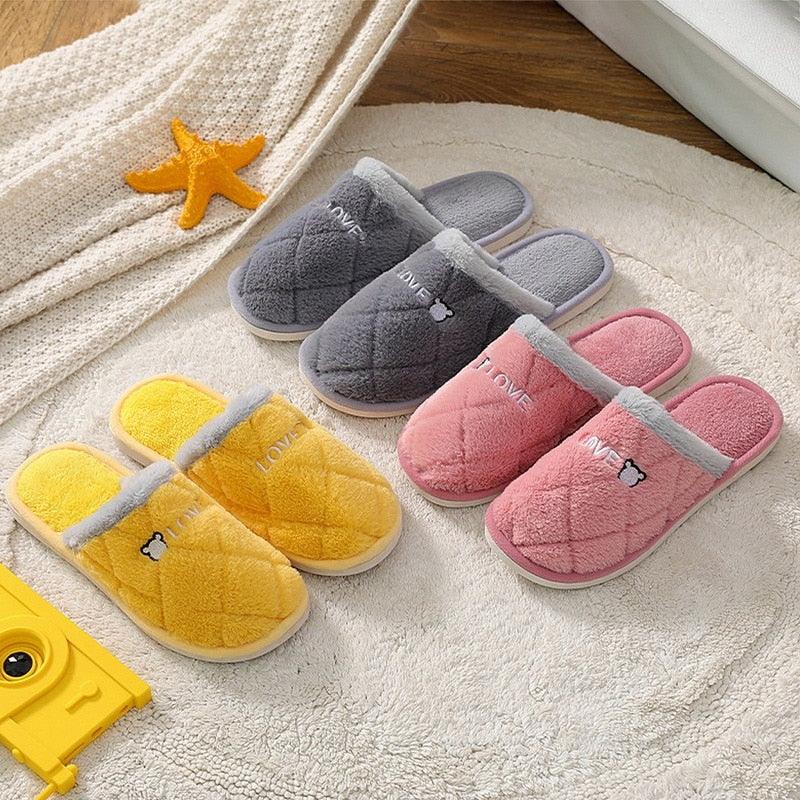 Women Winter Warm Fur Slippers Mens House Shoes Comfort Flat Heel Home Indoor Bedroom Warm Soft Cozy Fleece Lining House Slippers Memory Foam Slippers Winter Bedroom Shoes