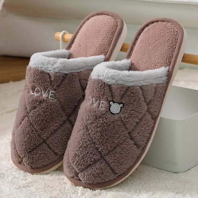 Women Winter Warm Fur Slippers Mens House Shoes Comfort Flat Heel Home Indoor Bedroom Warm Soft Cozy Fleece Lining House Slippers Memory Foam Slippers Winter Bedroom Shoes