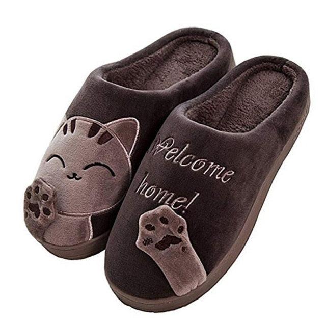 Women Winter Warm Home Slippers Couple Shoes Plush Cat Animal Slip On Soft Indoor Flats Comfort Cozy Memory Foam Scuff Slippers Slip On Warm House Shoes