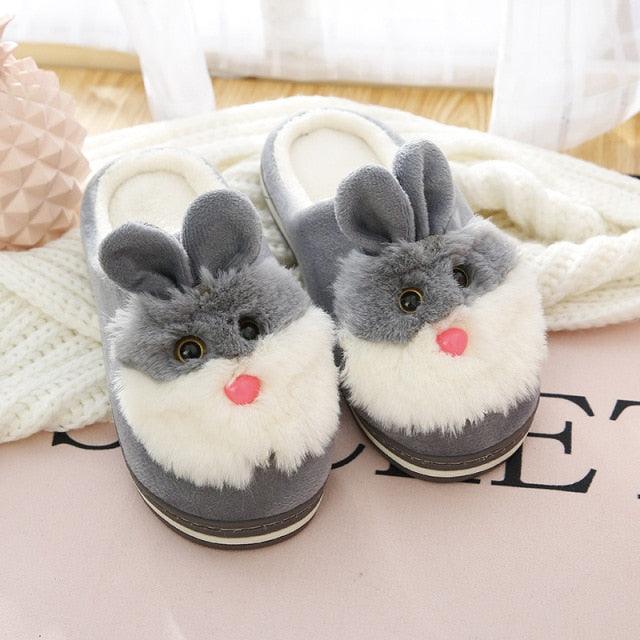 Women Winter Warm Slippers Cute Rabbit Slippers Indoor Shoes For Girls Non Slip Soft Funny Women Furry Slipper House Slippers For Women Indoor Slip On Slippers Warm Flats Shoes Soft-soled Cotton Slippers