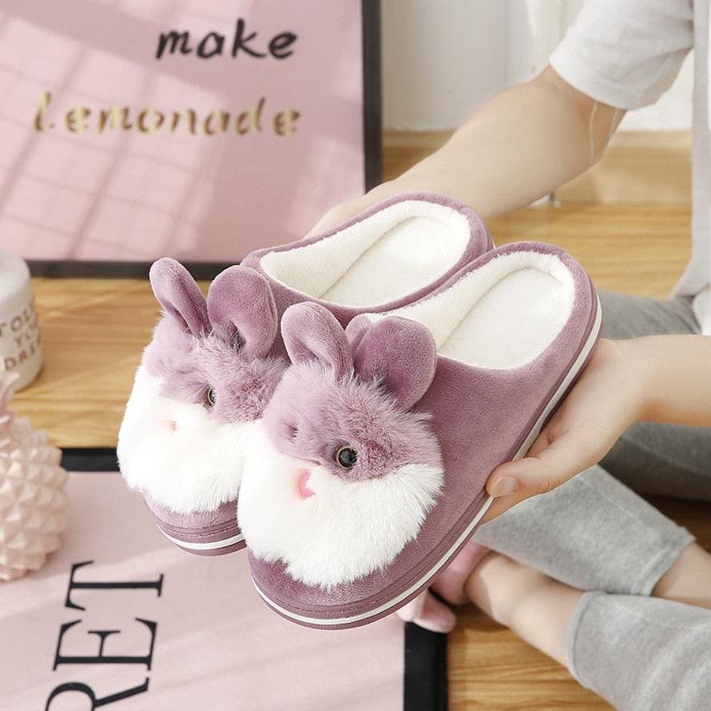 Women Winter Warm Slippers Cute Rabbit Slippers Indoor Shoes For Girls Non Slip Soft Funny Women Furry Slipper House Slippers For Women Indoor Slip On Slippers Warm Flats Shoes Soft-soled Cotton Slippers