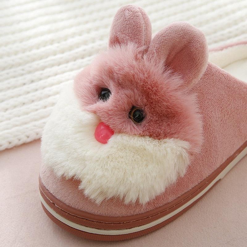 Women Winter Warm Slippers Cute Rabbit Slippers Indoor Shoes For Girls Non Slip Soft Funny Women Furry Slipper House Slippers For Women Indoor Slip On Slippers Warm Flats Shoes Soft-soled Cotton Slippers