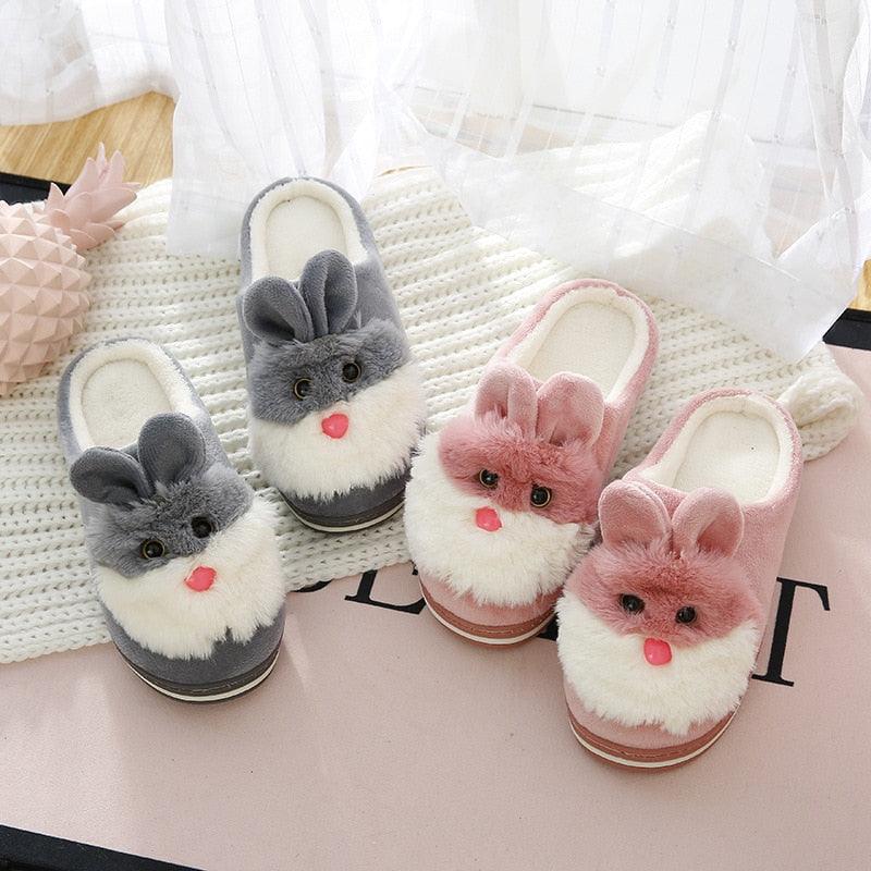 Women Winter Warm Slippers Cute Rabbit Slippers Indoor Shoes For Girls Non Slip Soft Funny Women Furry Slipper House Slippers For Women Indoor Slip On Slippers Warm Flats Shoes Soft-soled Cotton Slippers