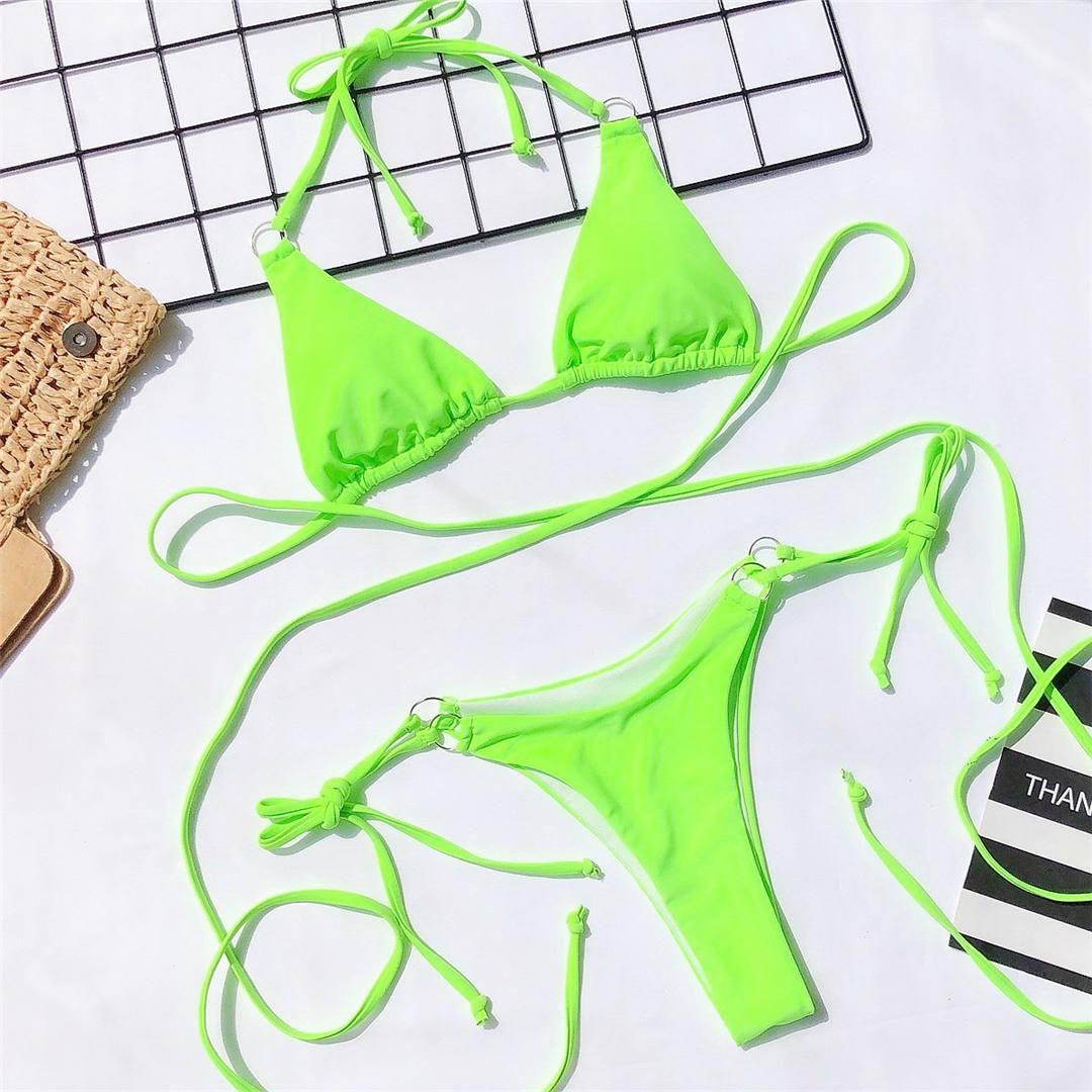 Women Wrap Around String Bikini Female Swimsuit Women Swimwear Women's Straps Halter Cross Front High Cut Adjustable 2 Pieces Bikini Set Swimsuit Two-pieces Lace Up Bikini Set Bathing Swim Suit