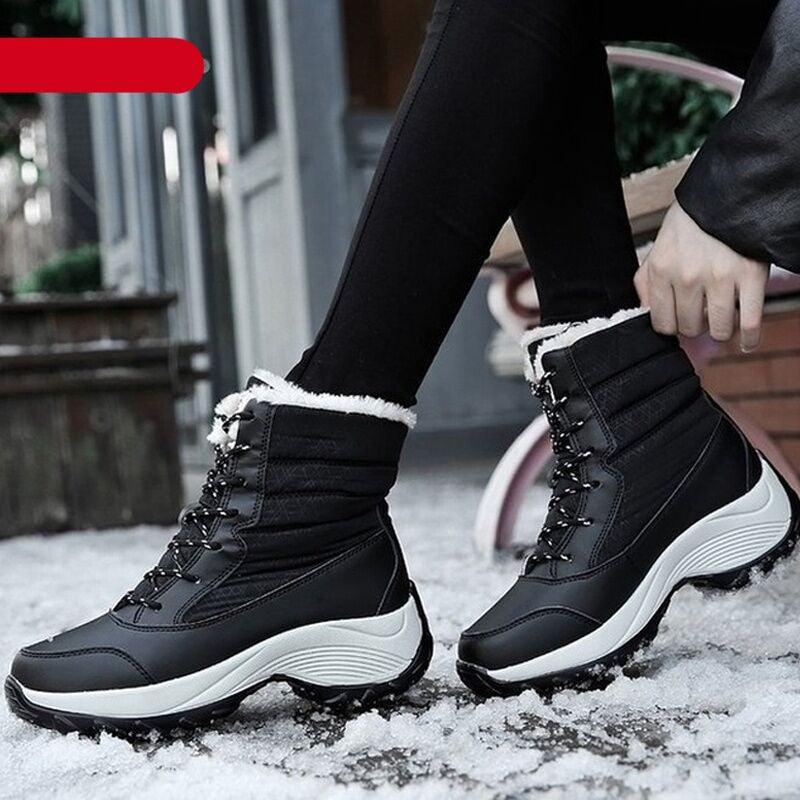 Womens Boots Waterproof Winter Shoes Snow Boots Keep Warm Ankle Winter Boots With Thick Fur Heels Women Ankle Hiking Shoes Waterproof Non Slip Warm Fur Outdoor Boots