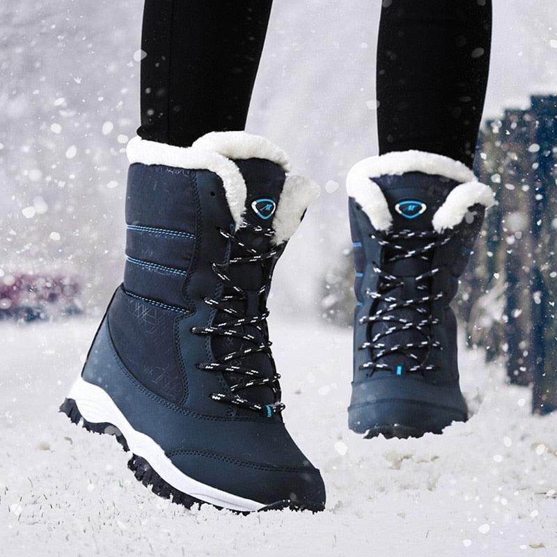 Womens Boots Waterproof Winter Shoes Snow Boots Keep Warm Ankle Winter Boots With Thick Fur Heels Women Ankle Hiking Shoes Waterproof Non Slip Warm Fur Outdoor Boots