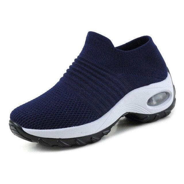 Womens Breathable Sneakers New Mesh Women Shoes Slip-On Air Cushion Casual Walking Shoes Lightweight Breathable Mesh Athletic Running Shoes Fashion Slip-on Sock Sneakers