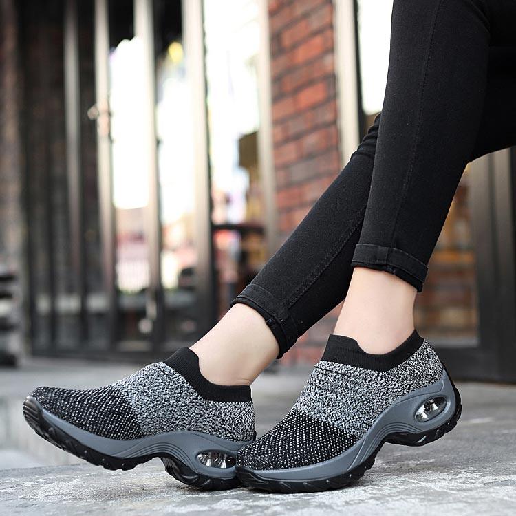 Womens Breathable Sneakers New Mesh Women Shoes Slip-On Air Cushion Casual Walking Shoes Lightweight Breathable Mesh Athletic Running Shoes Fashion Slip-on Sock Sneakers