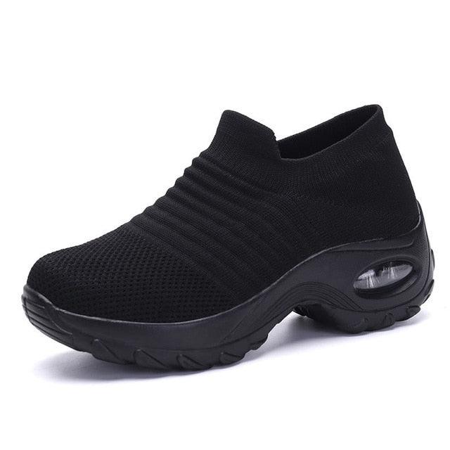 Womens Breathable Sneakers New Mesh Women Shoes Slip-On Air Cushion Casual Walking Shoes Lightweight Breathable Mesh Athletic Running Shoes Fashion Slip-on Sock Sneakers