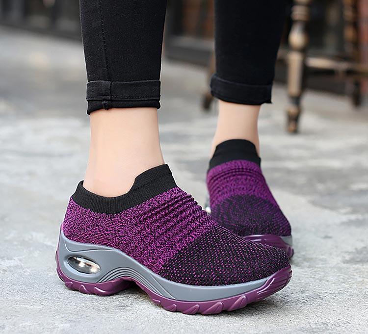 Womens Breathable Sneakers New Mesh Women Shoes Slip-On Air Cushion Casual Walking Shoes Lightweight Breathable Mesh Athletic Running Shoes Fashion Slip-on Sock Sneakers