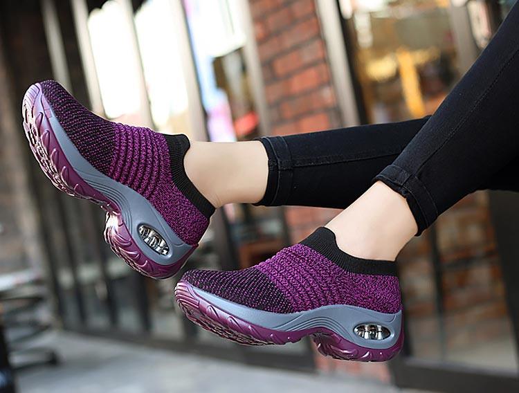 Womens Breathable Sneakers New Mesh Women Shoes Slip-On Air Cushion Casual Walking Shoes Lightweight Breathable Mesh Athletic Running Shoes Fashion Slip-on Sock Sneakers