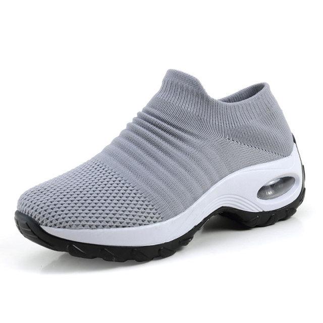 Womens Breathable Sneakers New Mesh Women Shoes Slip-On Air Cushion Casual Walking Shoes Lightweight Breathable Mesh Athletic Running Shoes Fashion Slip-on Sock Sneakers