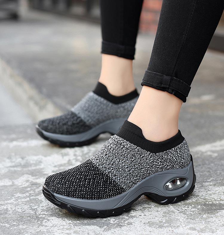 Womens Breathable Sneakers New Mesh Women Shoes Slip-On Air Cushion Casual Walking Shoes Lightweight Breathable Mesh Athletic Running Shoes Fashion Slip-on Sock Sneakers