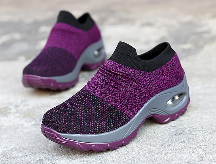 Womens Breathable Sneakers New Mesh Women Shoes Slip-On Air Cushion Casual Walking Shoes Lightweight Breathable Mesh Athletic Running Shoes Fashion Slip-on Sock Sneakers