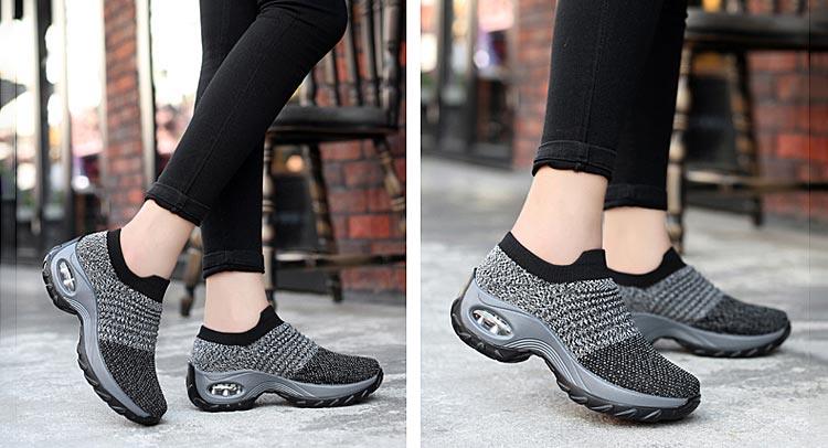 Womens Breathable Sneakers New Mesh Women Shoes Slip-On Air Cushion Casual Walking Shoes Lightweight Breathable Mesh Athletic Running Shoes Fashion Slip-on Sock Sneakers