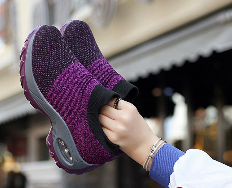 Womens Breathable Sneakers New Mesh Women Shoes Slip-On Air Cushion Casual Walking Shoes Lightweight Breathable Mesh Athletic Running Shoes Fashion Slip-on Sock Sneakers