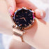 Womens Fashion Starry Sky Watches Magnet Buckle Mesh Belt Diamond Quartz Watch Women Dress Rose Gold Analog Watch Starry Sky Stainless Steel Quartz Ladies Magnetic Band Simple Fashion Gold Watches For Women