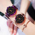 Womens Fashion Starry Sky Watches Magnet Buckle Mesh Belt Diamond Quartz Watch Women Dress Rose Gold Analog Watch Starry Sky Stainless Steel Quartz Ladies Magnetic Band Simple Fashion Gold Watches For Women