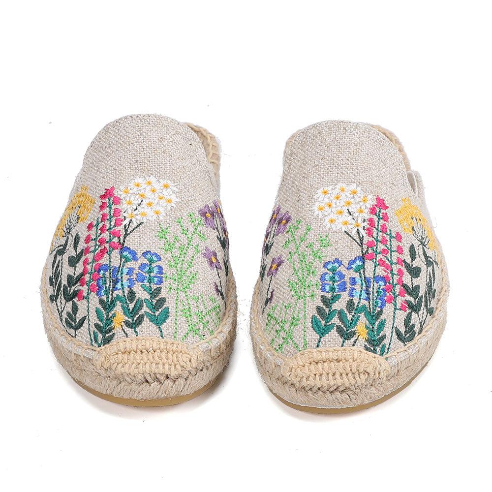 Womens Flip Flops Slippers Real Hemp Summer Rubber Floral Slides Woman Shoes Comfy House Shoes Indoor Outdoor Cozy Womens Slipper Hard Sole Orthopedic Hemp  Linen Slides Slippers