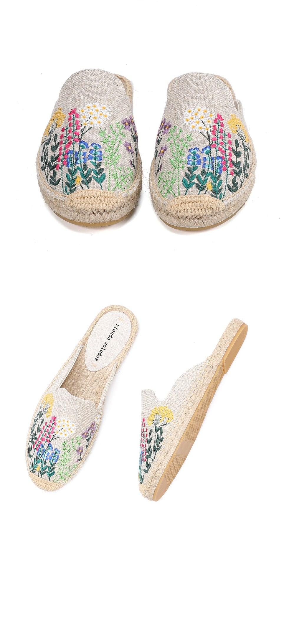 Womens Flip Flops Slippers Real Hemp Summer Rubber Floral Slides Woman Shoes Comfy House Shoes Indoor Outdoor Cozy Womens Slipper Hard Sole Orthopedic Hemp  Linen Slides Slippers